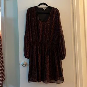 Cinched waist dress with sheer bell sleeves